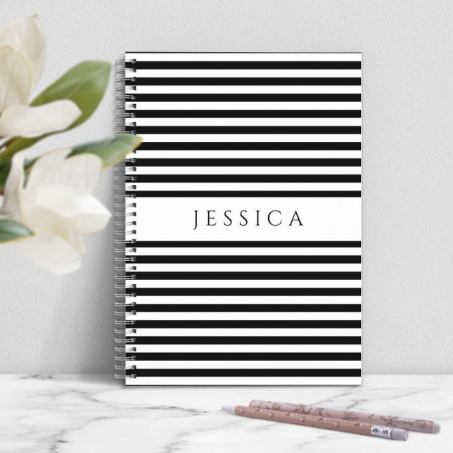 Personalised Black And White Stripes Notebook (Personalized Black And White Stripes Notebook)