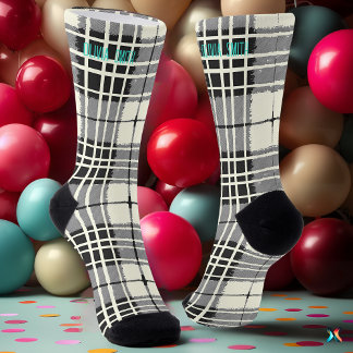 Personalised Black and White Tartan Plaid Custom Socks