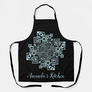 Personalised Black and white textured line tangle Apron
