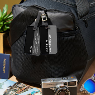 Personalised black and white travel luggage tags