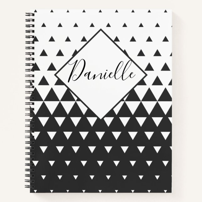 Personalised Black and White Triangle Pattern Name Notebook (Front)