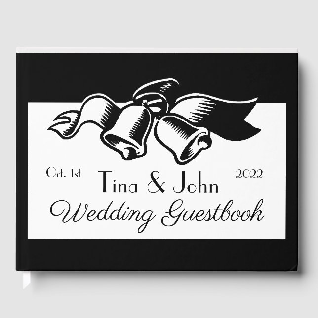 Personalised Black And White Wedding Bells Guest B Book (Front)
