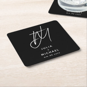 Personalised Black and White Wedding Paper Coaster