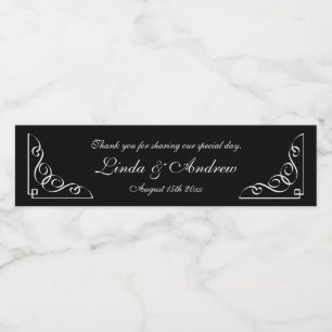 Personalised black and white wedding party favour water bottle label