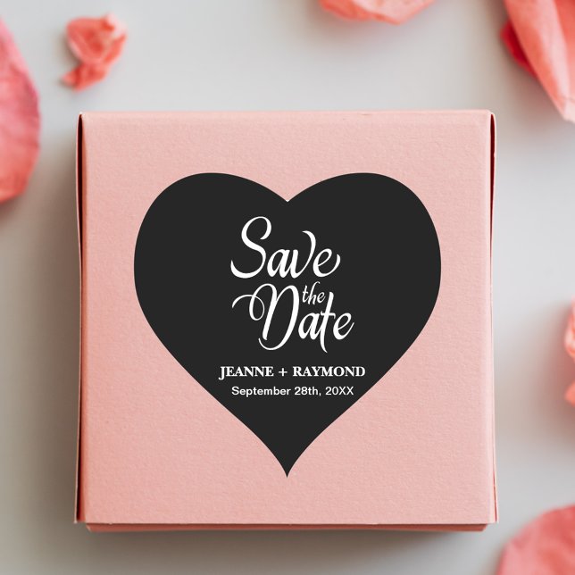 Personalised Black and White Wedding Save The Date Heart Sticker (Creator Uploaded)