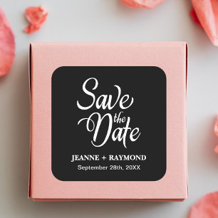 Personalised Black and White Wedding Save The Date Square Sticker