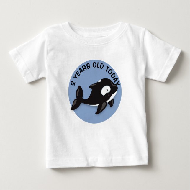 Personalised Black and White Whale Birthday Baby T-Shirt (Front)