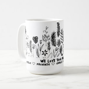 Personalised Black and White Wild Flower and Text Coffee Mug