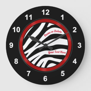 Personalised, Black and White Zebra Decor, Zebra Large Clock
