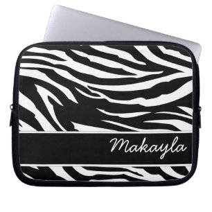 Personalised Black and white Zebra print Laptop Sleeve