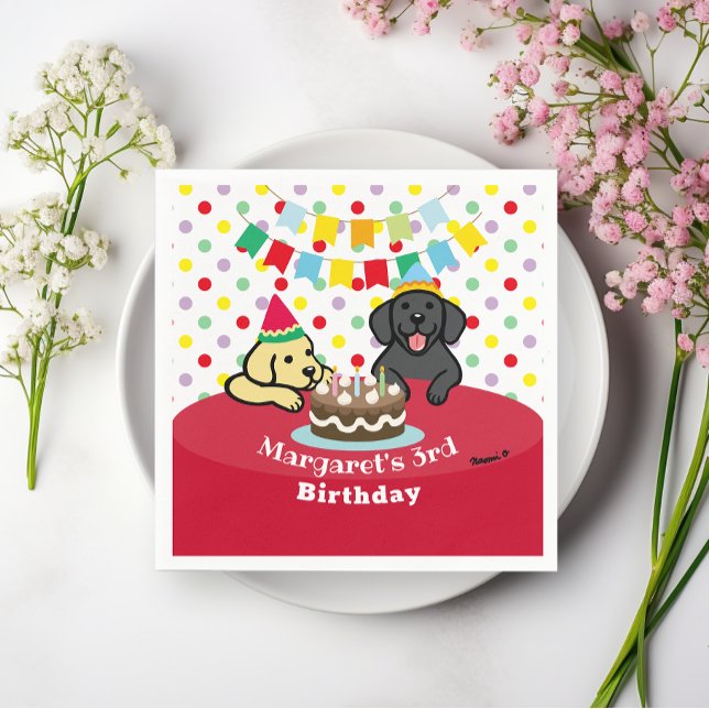 Personalised Black and Yellow Labradors Birthday Napkin (Personalized Black and Yellow Labradors Birthday Paper Napkins for dog lovers birthday party.)