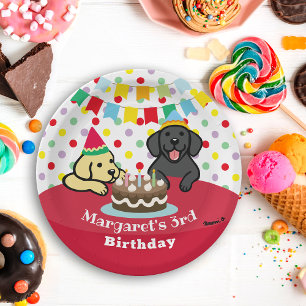 Personalised Black and Yellow Labradors Birthday Paper Plate