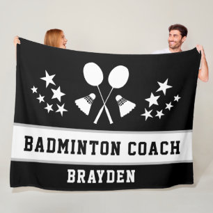 Personalised Black Badminton Coach Name Fleece Blanket