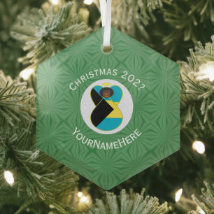 Personalised Black Bahamian Angel Hanukkah Flag  Glass Tree Decoration