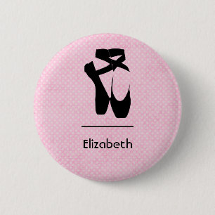 Personalised Black Ballet Shoes En Pointe 6 Cm Round Badge