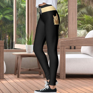 Personalised Black Beige Custom Made Pet Cat Lover Leggings
