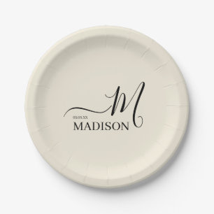 Personalised Black Beige Signature Family Name  Paper Plate