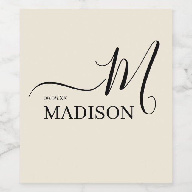 Personalised Black Beige Signature Wedding Wine Label (Single Label)