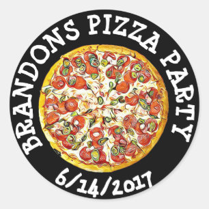 Personalised Black  Birthday Pizza Party Stickers