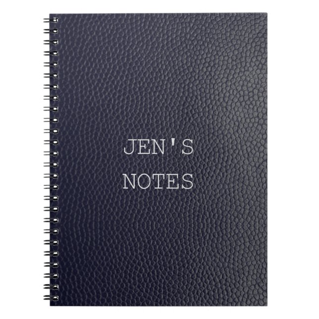Personalised Black/Blue Leather/Skin Look Notebook (Front)