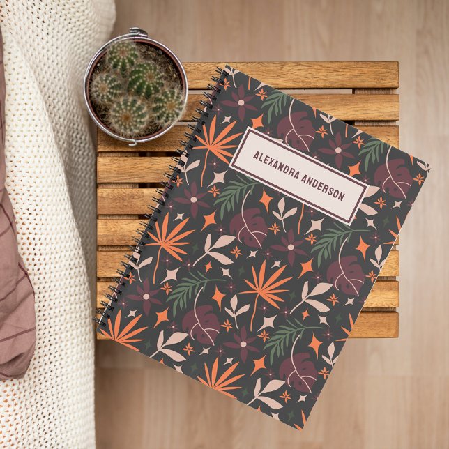 Personalised Black Boho Chic Botanical Pattern Notebook (Creator Uploaded)