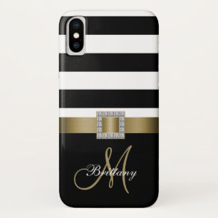Personalised Black Bold Stripes Gold Monogram Case-Mate iPhone Case