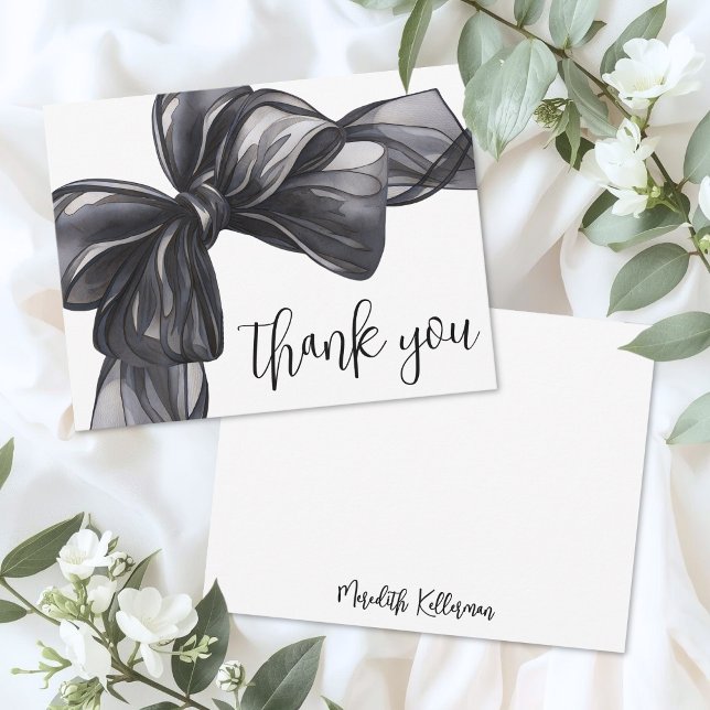 Personalised Black Bow Thank You Note Card (Personalized Black Bow Thank You Note Card)