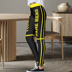 Personalised Black Bright Yellow Stripes Pet Names Leggings