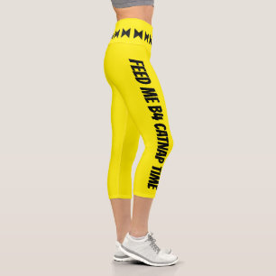 Personalised Black Bright Yellow Stripes Stylish Capri Leggings