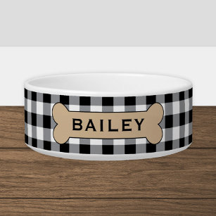 Personalised Black Buffalo Plaid Dog Bone Name Bowl