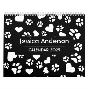 Personalised Black Calendar with Paw Prints
