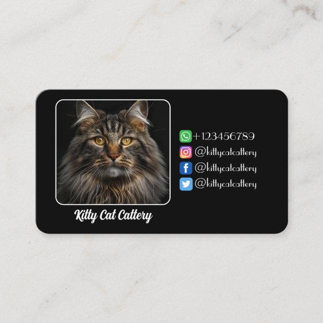 Personalised Black Calling Card For Catteries (Front)
