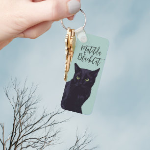 Personalised Black Cat Art Keychain