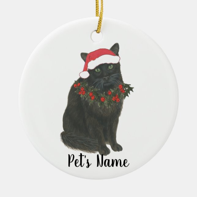 Personalised Black Cat Ceramic Tree Decoration (Front)