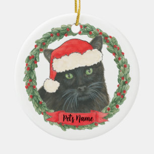 Personalised Black Cat Ceramic Tree Decoration
