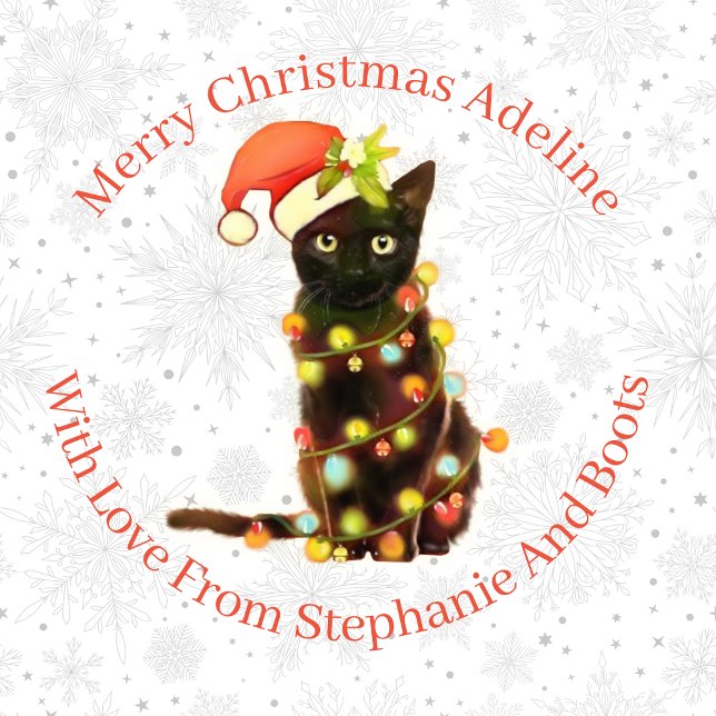 Personalised Black Cat Christmas Lights Wrapping Paper (Creator Uploaded)