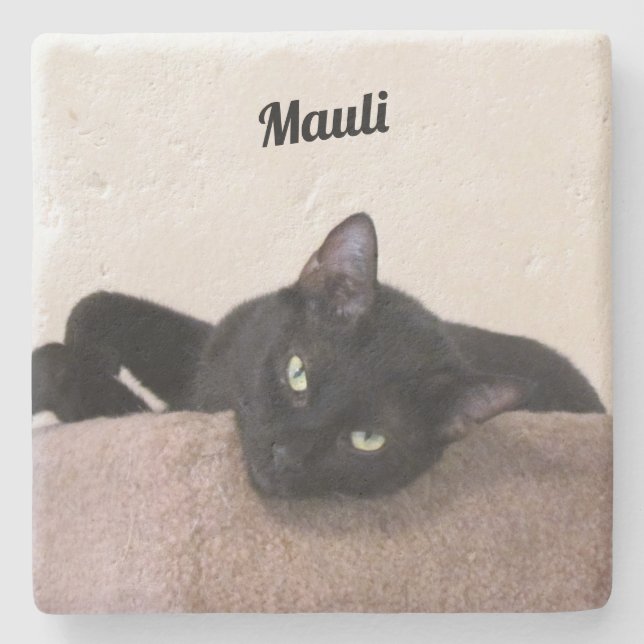 Personalised Black Cat Coaster (Front)