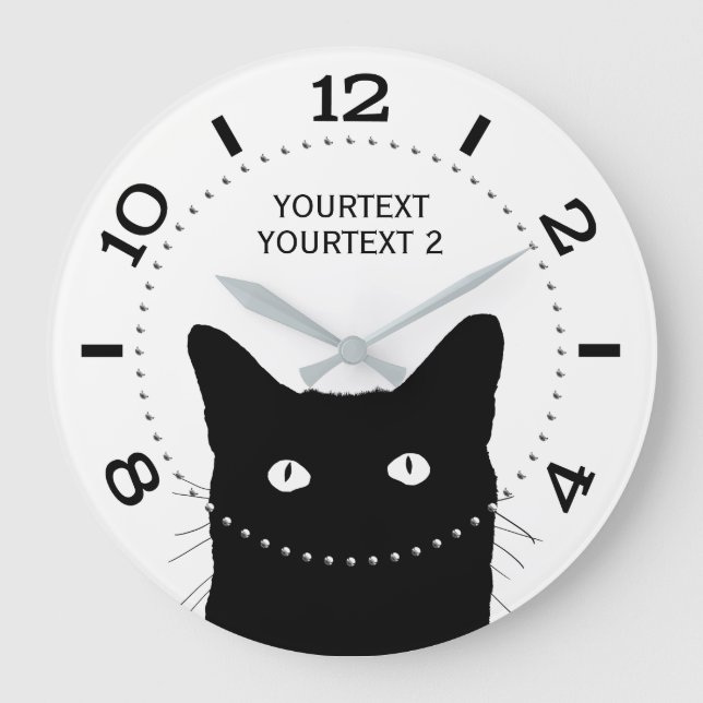 Personalised Black Cat Dial on a Large Clock (Front)