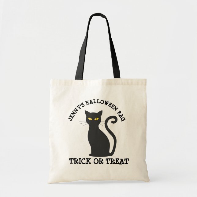 Personalised  Black Cat Halloween Candy Bag (Front)