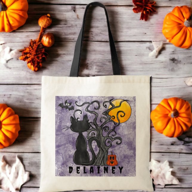Personalised Black Cat Halloween Candy Bag Purple (Creator Uploaded)