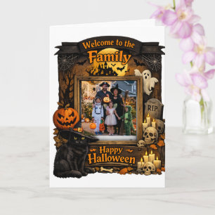 Personalised Black Cat Halloween Family Photo Fram Card