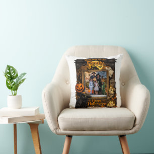 Personalised Black Cat Halloween Family Photo Fram Cushion