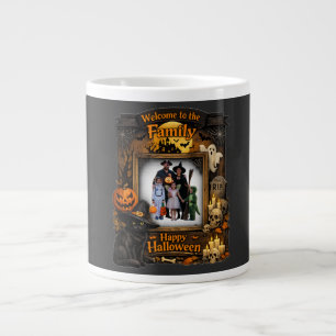 Personalised Black Cat Halloween Family Photo Fram Large Coffee Mug