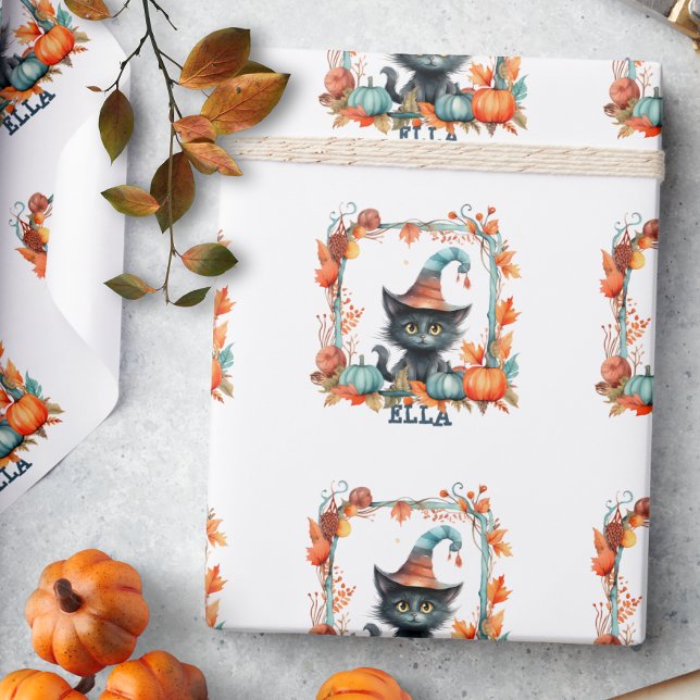 Personalised Black Cat Halloween Gift Wrapping Paper (Creator Uploaded)