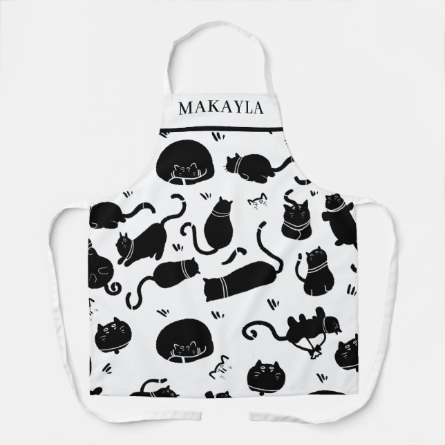 Personalised Black Cat Kitchen Apron (Front)