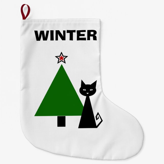 Personalised Black Cat Large Christmas Stocking (Front)