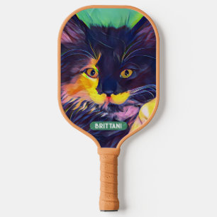 Personalised Black Cat, Modern Colours Pickleball Paddle