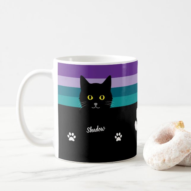 Personalised Black Cat Mug For Cat Moms And Dads (With Donut)