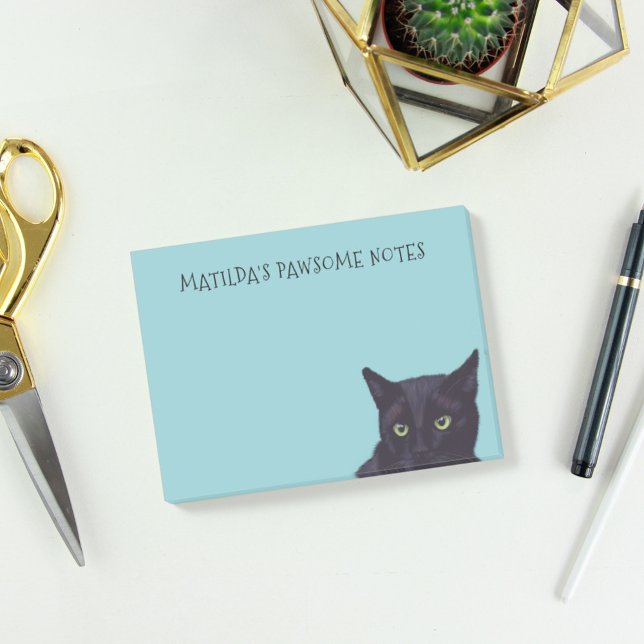 Personalised Black Cat Name Pawsome Post-It Notes (Creator Uploaded)