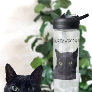 Personalised Black Cat Name Pawsome Water Bottle